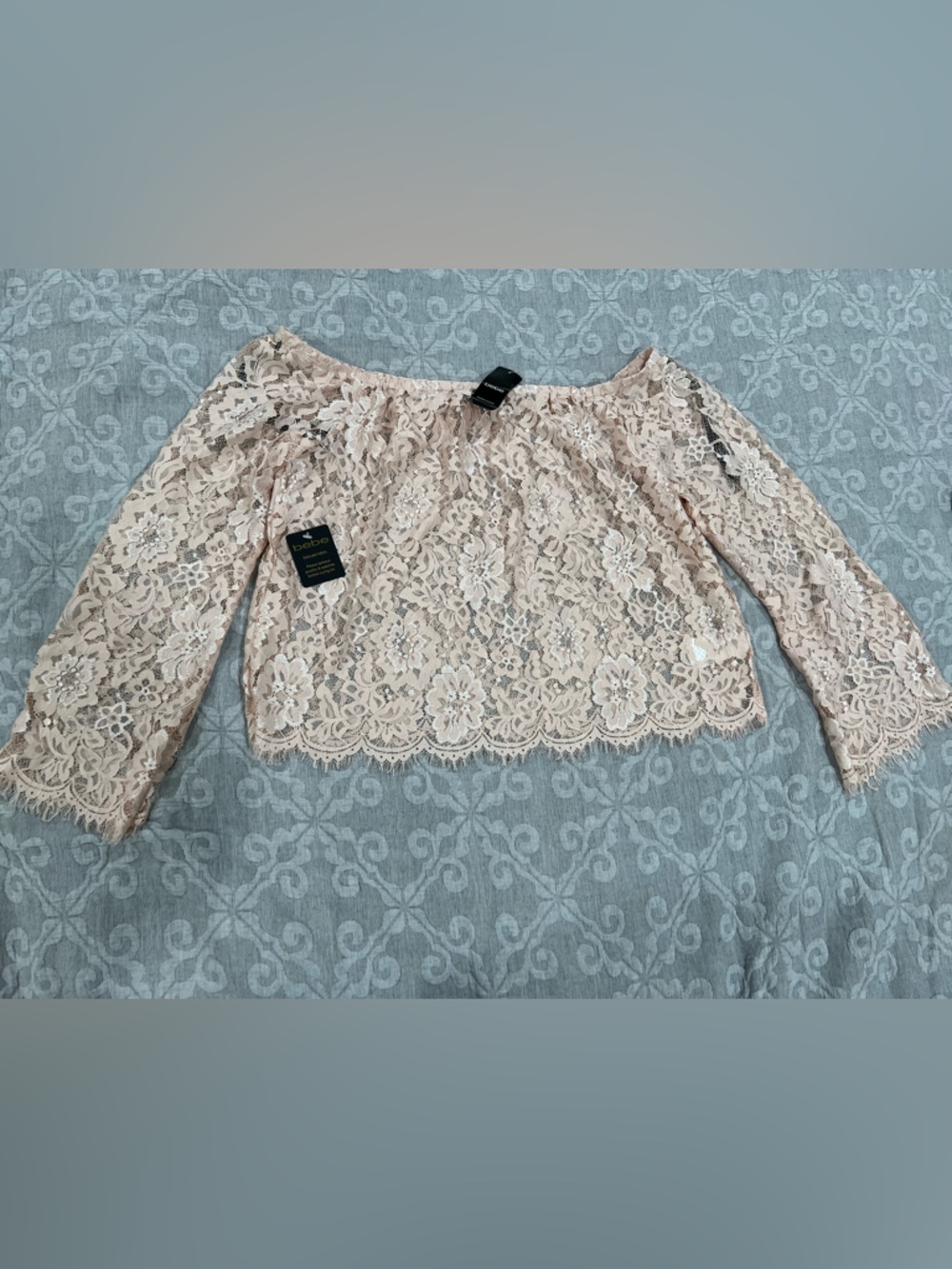 bebe Blush Lace Long-Sleeve Peplum Top